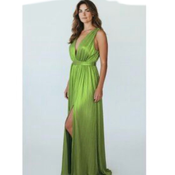 SINCERELY JULES metallic green goddess maxi dress size S - Picture 2 of 10